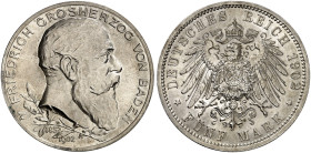 BADEN. Friedrich I., 1856-1907. J. 31, EPA 5/7 
5 Mark 1902, zum 50-jährigen Regie­rungs­jubiläum. f. St