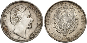 BAYERN. Ludwig II., 1864-1886. J. 41, EPA 2/11 
2 Mark 1876. schöne Patina, vz - St