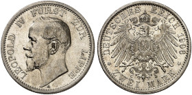 LIPPE. Leopold IV., 1904-1918. J. 78, EPA 2/24 
2 Mark 1906. winz. Haarlinien, vz