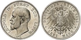 LIPPE. Leopold IV., 1904-1918. J. 79, EPA 3/14 
3 Mark 1913. winz. Kr., f. St