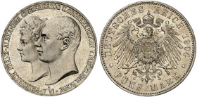 MECKLENBURG - SCHWERIN. Friedrich Franz IV., 1897-1918. J. 87, EPA 5/28 
5 Mark 1904, zur Hochzeit mit Alex­andra. f. St