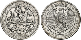 PREUSSEN. Wilhelm II., 1888-1918. J. 115, EPA 3/24 
3 Mark 1915 A, Mansfeld, 100 Jahre mit Preussen vereinigt vz - St