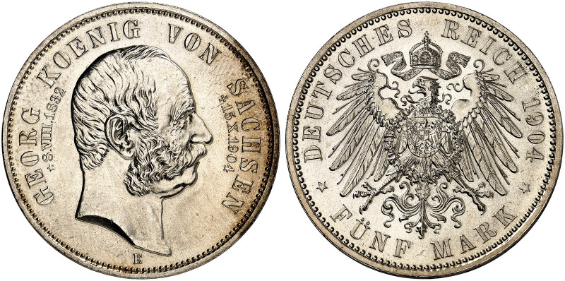 SACHSEN. Georg, 1902-1904. J. 133, EPA 5/45 
5 Mark 1904, auf seinen Tod. f. St