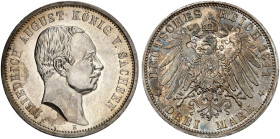 SACHSEN. Friedrich August III., 1904-1918. J. 135, EPA 3/26 
3 Mark 1911. schöne Patina, f. St