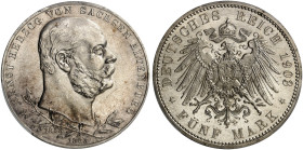 SACHSEN - ALTENBURG. Ernst, 1853-1908. J. 144, EPA 5/49 
5 Mark 1903, zum 50-jährigen Regie­rungsjubiläum. PCGS MS 64, f. St