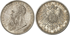 SACHSEN - MEININGEN. Georg II., 1866-1914. J. 151b, EPA 2/62 
2 Mark 1913, Kopf mit kurzem Bart. der seltene Jahrgang ! vz - St / f. St