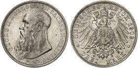 SACHSEN - MEININGEN. Georg II., 1866-1914. J. 152, EPA 3/29 
3 Mark 1908. vz - St