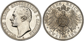 SACHSEN - WEIMAR - EISENACH. Wilhelm Ernst, 1901-1918. J. 157, EPA 2/65 
2 Mark 1901. min. berieben, kl. Kr., vz