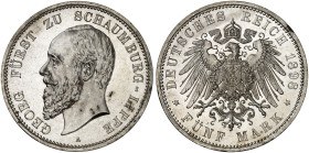 SCHAUMBURG - LIPPE. Georg, 1893-1911. J. 165, EPA 5/57 
5 Mark 1898. Prachtexemplar ! winz. Rdf., min. Kr., St