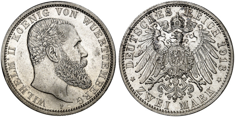 WÜRTTEMBERG. Wilhelm II., 1891-1918. J. 174, EPA 2/74 
2 Mark 1913. min. flecki...