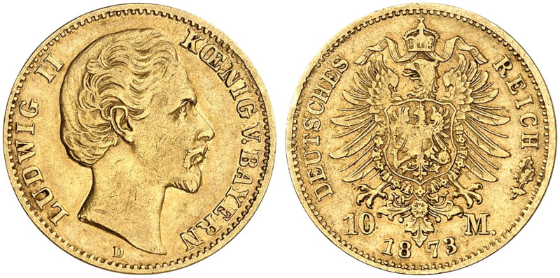 BAYERN. Ludwig II., 1864-1886. J. 193, EPA 10/7 
10 Mark 1873. ss