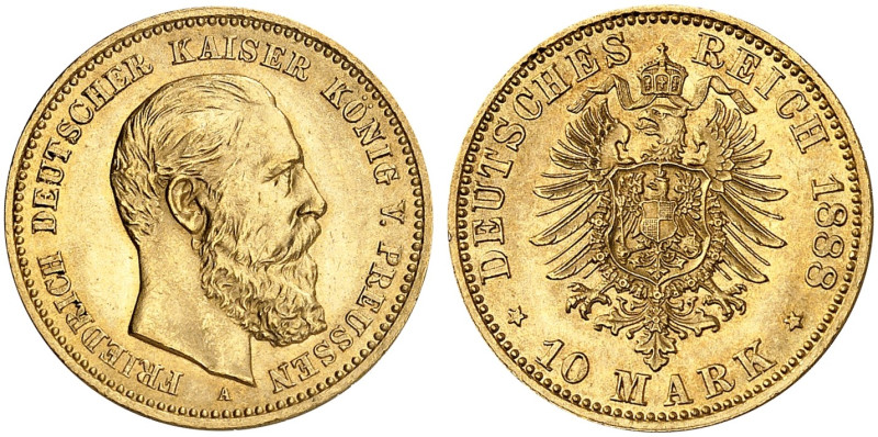 PREUSSEN. Friedrich III., 1888. J. 247, EPA 10/39 
10 Mark 1888. f. St