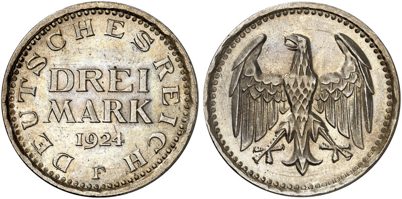 KURS - UND GEDENKMÜNZEN. J. 312, EPA 3/41 
3 Mark 1924 F. vz - St