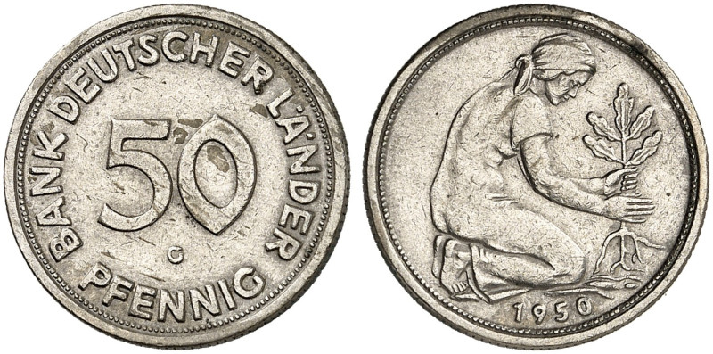 Bank deutscher Länder. J. 379 
50 Pfennig 1950 G, EPA 5. ss