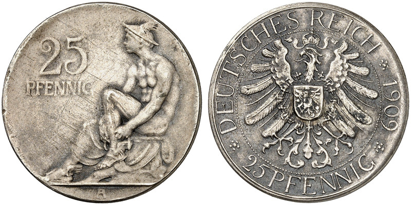 KAISERREICH. zu J. 18, Schaaf 18 / G 44, Slg. Beckenb. 3179 
25 Pfennig 1909 A,...