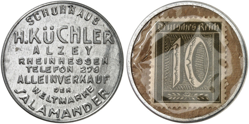 DEUTSCHLAND. Alzey. H. Küchler 
Aluminium, 10 Pfennig Ziffer, MUG graugrün. Men...