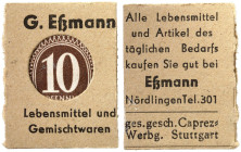 DEUTSCHLAND. Nördlingen. G. Eßmann. 
10 Pfennig in Caprez-Hülle. Schöne 6451, Slg. Noir 607 (4 Pfg) kassenfrisch