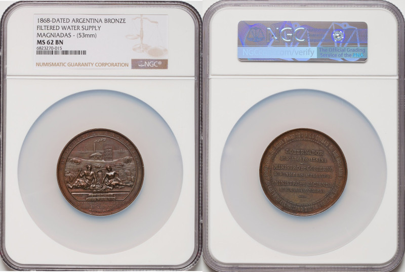 Republic bronze "Filtered Water Supply" Medal 1868-Dated MS62 Brown NGC, 53mm. B...