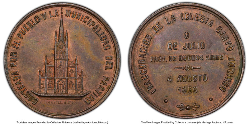 Republic copper "Santo Domingo Church" Medal 1896 MS62 Brown PCGS, 38mm. By Orza...