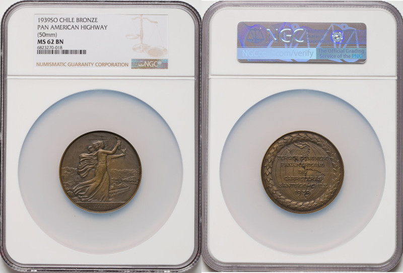 Republic bronze "Pan American Highway" Medal 1939-So MS62 Brown NGC, Santiago mi...