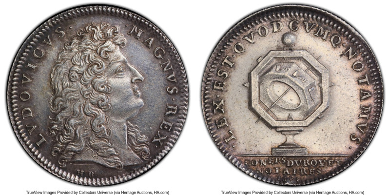 Louis XIV silver "King's Advisers and Notaries" Jeton 1683-Dated AU58 PCGS, Lero...