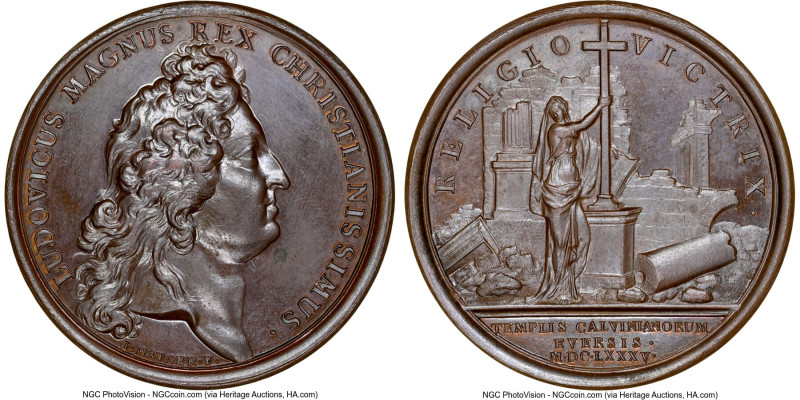 Louis XIV bronze "Edict of October" Medal 1685-Dated MS64 Brown NGC, Divo-211. 4...