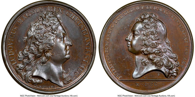 Louis XIV bronze "In Honor to Philippe" Medal 1700-Dated MS66 Brown NGC, Divo-28...