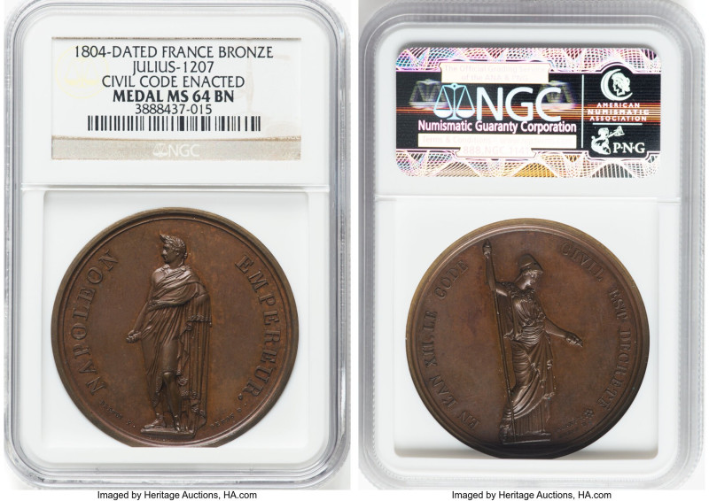 Napoleon bronze "Civil Code Enacted" Medal 1804-Dated MS64 Brown NGC, Julius-120...