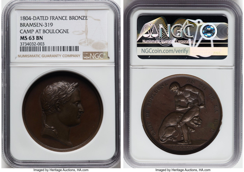 Napoleon bronze "Camp at Boulogne" Medal 1804-Dated MS63 Brown NGC, Bramsen-319....