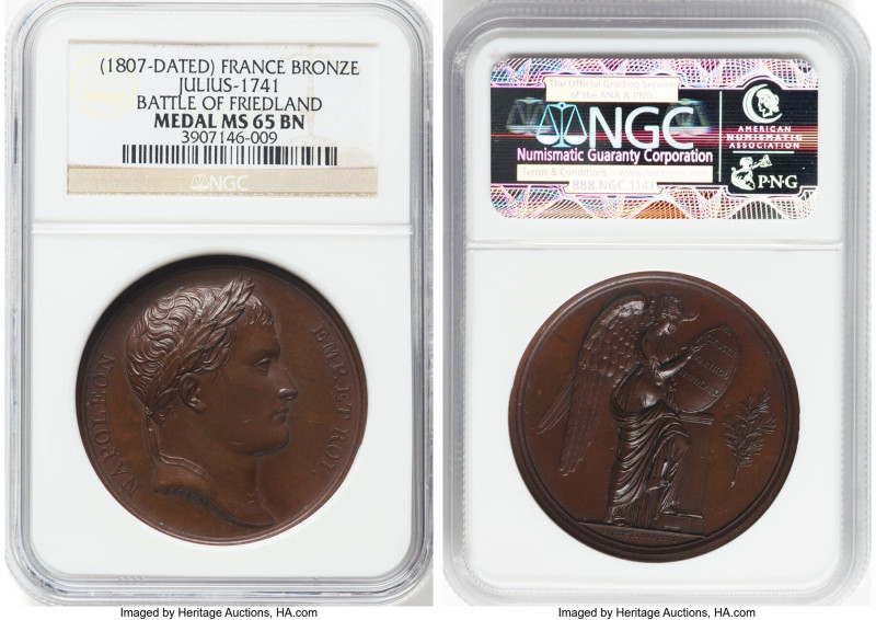 Napoleon bronze "Battle of Friedland" Medal 1807-Dated MS65 Brown NGC, Julius-17...