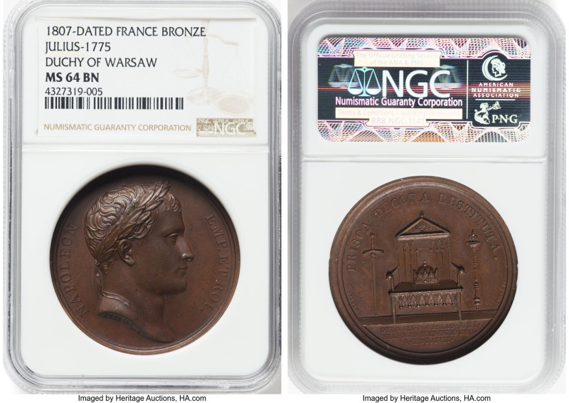 Napoleon bronze "Duchy of Warsaw" Medal 1807-Dated MS64 Brown NGC, Julius-1775. ...