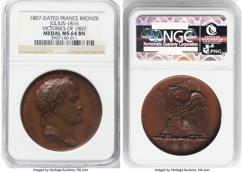 Napoleon bronze "Victories of 1807" Medal 1807-Dated MS64 Brown NGC, Julius-1816...