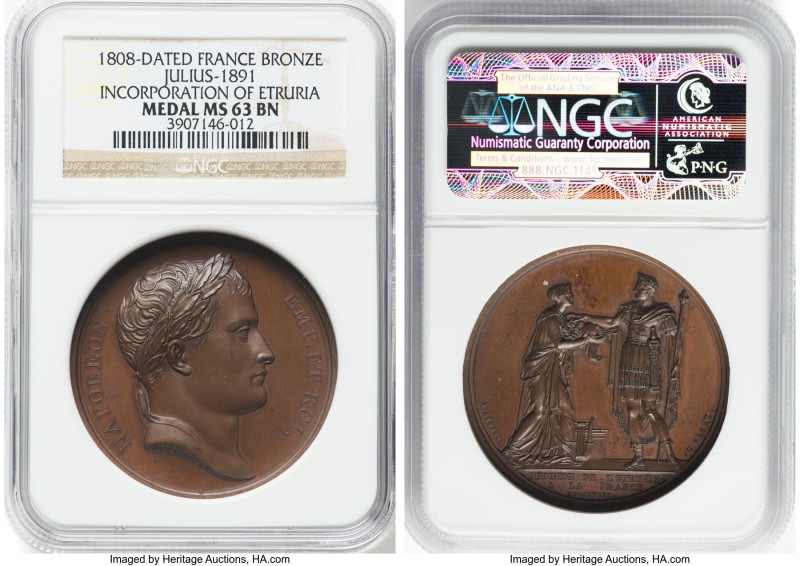 Napoleon bronze "Incorporation of Etruria" Medal 1808-Dated MS63 Brown NGC, Juli...