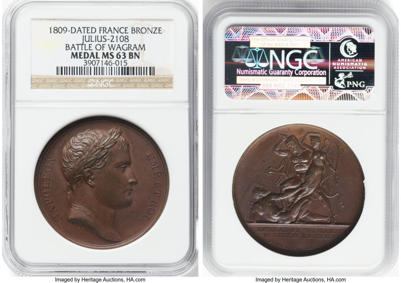 Napoleon bronze "Battle of Wagram" Medal 1809-Dated MS63 Brown NGC, Julius-1208....