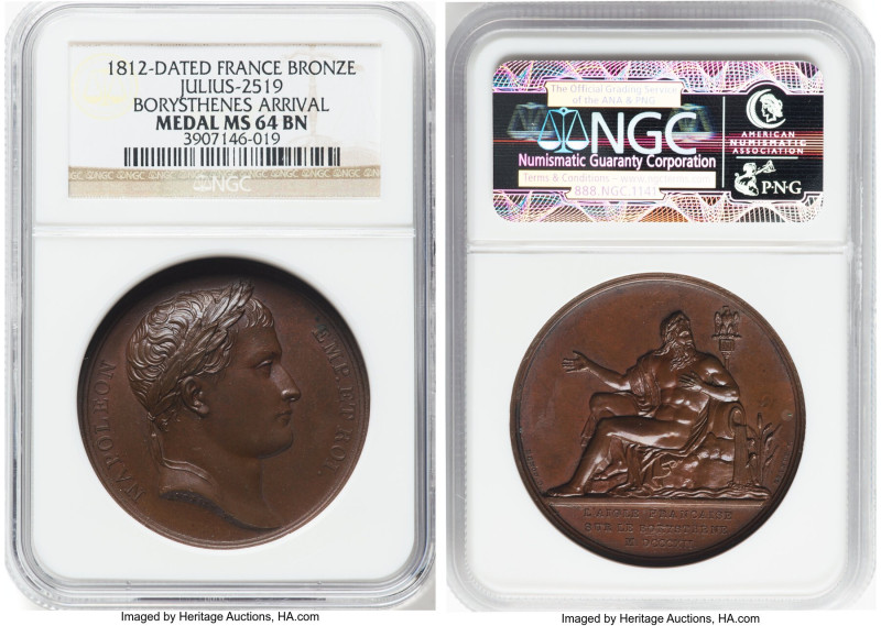 Napoleon bronze "Borysthenes Arrival" Medal 1812-Dated MS64 Brown NGC, Julius-25...