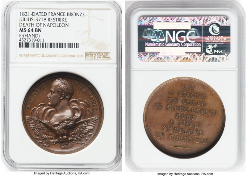 Republic bronze Restrike "Death of Napoleon" Medal 1821-Dated MS64 Brown NGC, Ju...