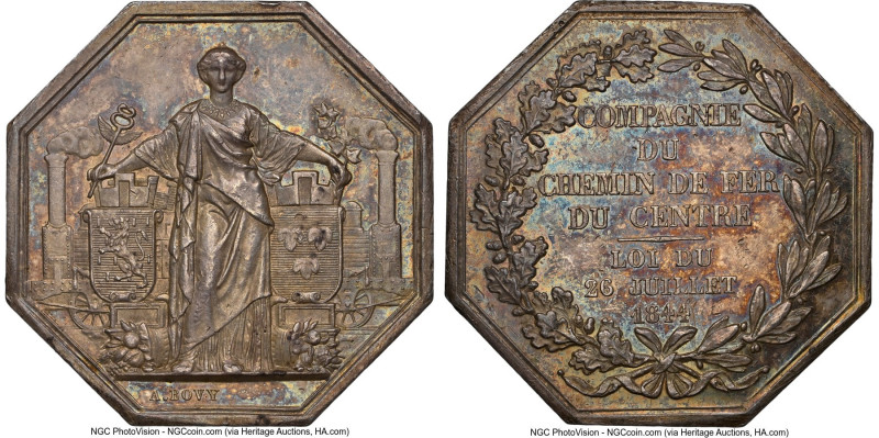 "Central Railway Company" silver Jeton 1844-Dated AU58 NGC, By Bovy. 39mm. Edge:...