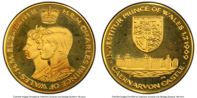 Elizabeth II gold Specimen "Prince Charles Investiture" Medal 1969 SP67 PCGS, Cf...