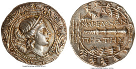 MACEDON UNDER ROME. First Meris. Ca. 167-148 BC. AR tetradrachm (31mm, 16.90 gm, 8h). NGC Choice AU S 5/5 - 5/5. Ca. 158-150 BC. Bust of Artemis right...