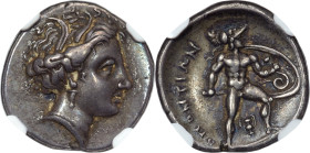 LOCRIS. Locris Opuntia. Ca. 380-300 BC. AR triobol or hemidrachm (16mm, 2.76 gm, 11h). NGC Choice S VF 5/5 - 4/5. Head of Persephone right, wreathed w...