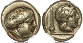 LESBOS. Mytilene. Ca. 412-378 BC. EL sixth-stater or hecte (10mm, 2.53 gm, 1h). NGC XF 5/5 - 3/5, Fine Style. Head of Io right, wearing taenia / Head ...
