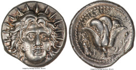 CARIAN ISLANDS. Rhodes. Ca. 250-200 BC. AR didrachm (20mm, 6.64 gm, 12h). NGC (out to grading). Mnasimaxus, magistrate. Radiate head of Helios facing,...