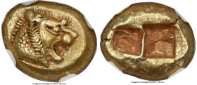 LYDIAN KINGDOM. Alyattes or Walwet (ca. 610-546 BC). EL third-stater or trite (13mm, 4.75 gm). NGC Choice XF S 5/5 - 4/5, light marks. Lydo-Milesian s...