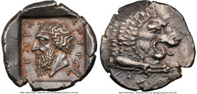 LYCIAN DYNASTS. Mithrapata (ca. 390-360 BC). AR stater (25mm, 9.80 gm, 1h). NGC Choice XF S 5/5 - 5/5, Fine Style. Forepart of crouching, roaring lion...