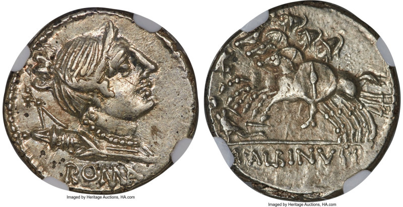 A. Albinus Sp.f. (ca. 96 BC). AR denarius (19mm, 3.93 gm, 3h). NGC AU S 5/5 - 5/...