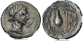 Q. Caecilius Metellus Pius (ca. 81 BC). AR denarius (19mm, 3.82 gm, 7h). NGC Choice XF S 5/5 - 5/5. Uncertain mint in northern Italy. Diademed head of...