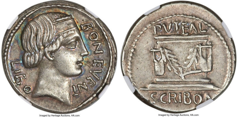 L. Scribonius Libo (ca. 62 BC). AR denarius (19mm, 3.91 gm, 5h). NGC Choice XF S...