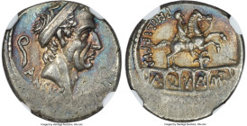 L. Marcius Philippus (57/6 BC). AR denarius (19mm, 4.05 gm, 12h). NGC Choice XF 4/5 - 4/5. Rome. ANCVS, diademed head of King Ancus Marcius right; lit...