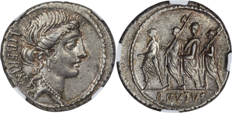 Q. Servilius Caepio (M. Junius) Brutus, as Moneyer (ca. 54 BC). AR denarius (20m...