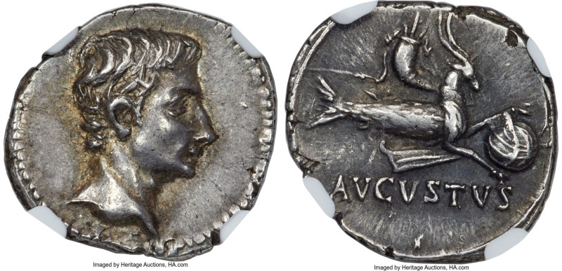 Augustus (27 BC-AD 14). AR denarius (19mm, 3.83 gm, 5h). NGC Choice XF 5/5 - 4/5...